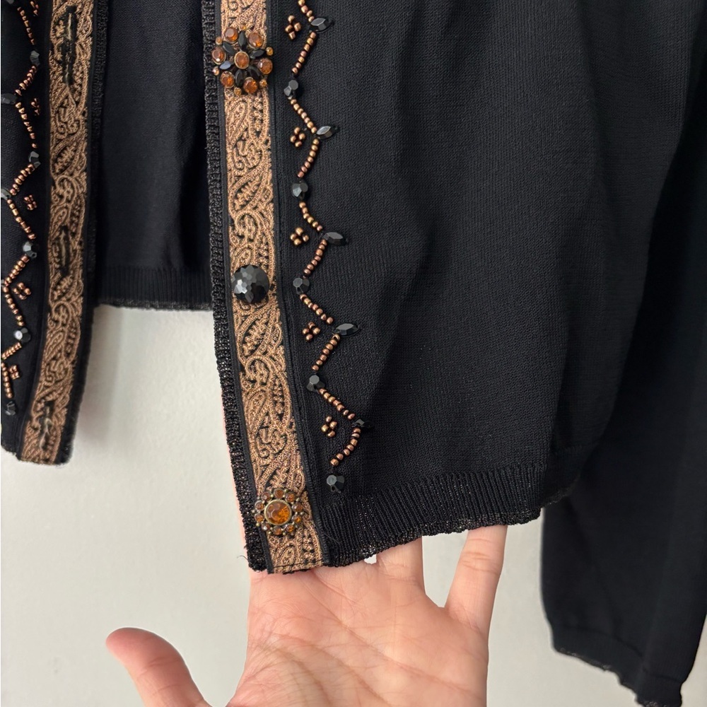 Y2K Cottagecore Black Boho Embroidered Beaded Fairycore Whimsical Cardigan Large - Picture 7 of 10
